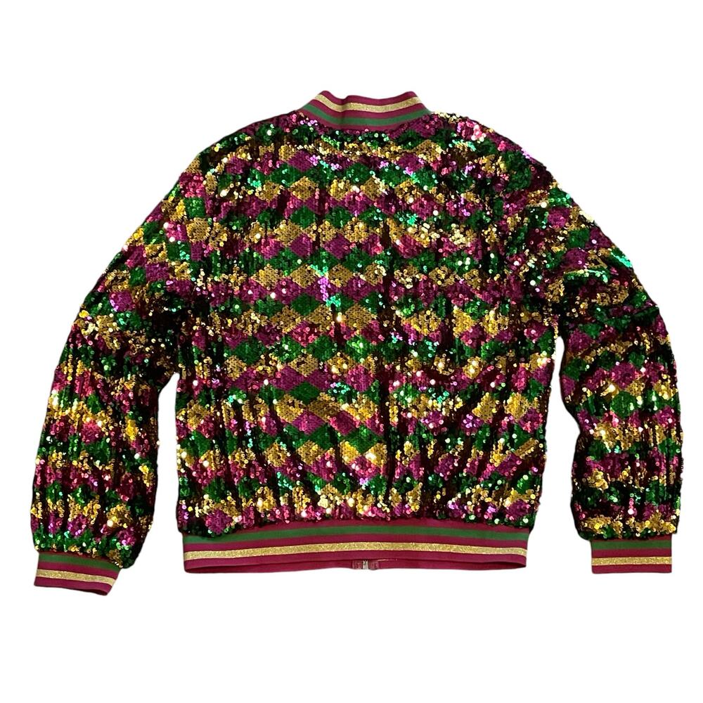 NEW Sequin Bomber Jacket M Mardi Gras New Orleans Purple Green Gold Glitter Rave - Picture 6 of 6